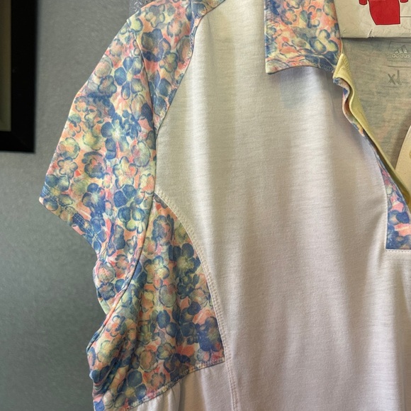 Adidas Women's Floral Sleeve Polo Shirt - Gray and Multicolor - Picture 2 of 4